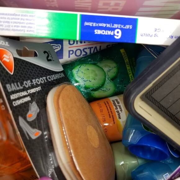 MYSTERY-ISH BOX Misc Aveeno Moroccan Oil Salonpas Secret Foot Pads Etc - Picture 6 of 6